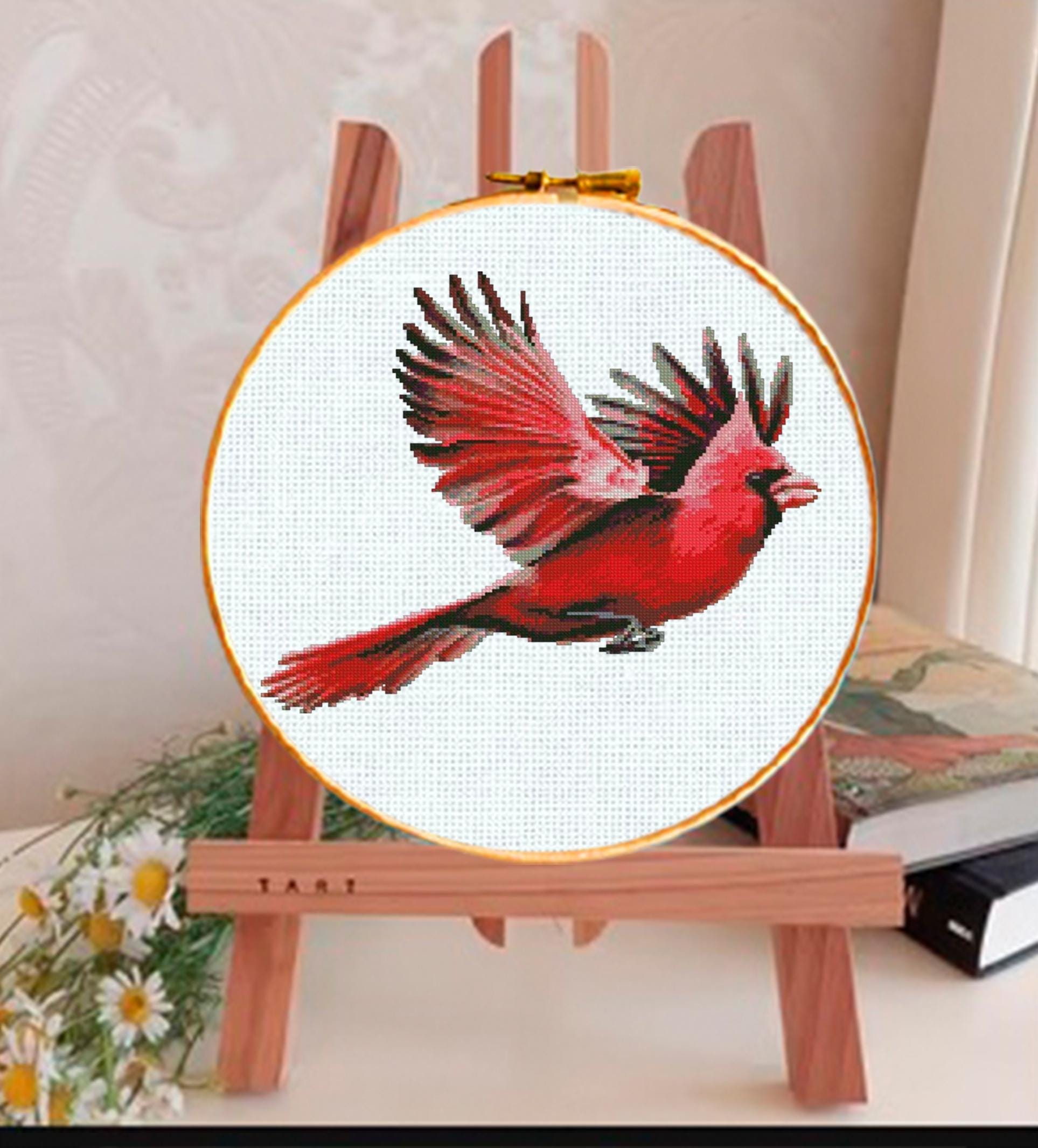 Cardinal Birds Cross Stitch Pattern Set PDF, Red Cardinal Couple & Flying Cardinal, Round Hoop Embroidery Charts, Nature Wall Art, download - NuttyHappyHobby