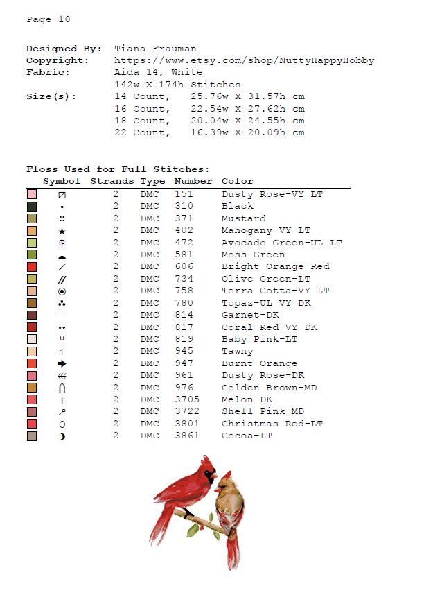 Cardinal Birds Cross Stitch Pattern Set PDF, Red Cardinal Couple & Flying Cardinal, Round Hoop Embroidery Charts, Nature Wall Art, download - NuttyHappyHobby