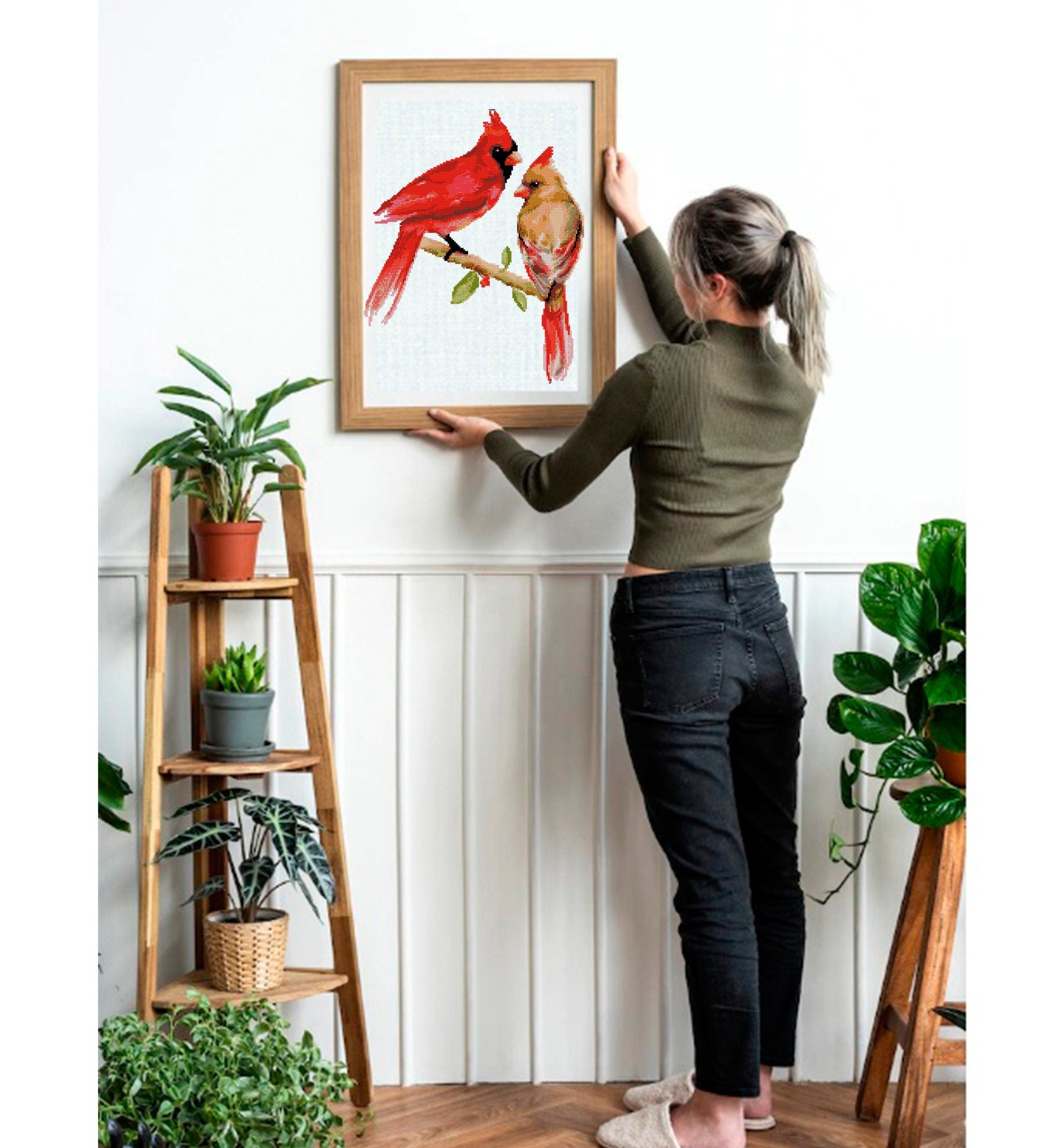 Cardinal Couple Cross Stitch Pattern PDF, Red Cardinal Birds Embroidery Design, Bird Needlepoint Chart, Bird Lover Gift, Wildlife Decor - NuttyHappyHobby