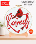 Cardinal Love Cross Stitch Pattern PDF, Red Cardinal Heart Embroidery Design, Romantic Bird Needlepoint Chart, Valentine Gift, Love Birds - NuttyHappyHobby