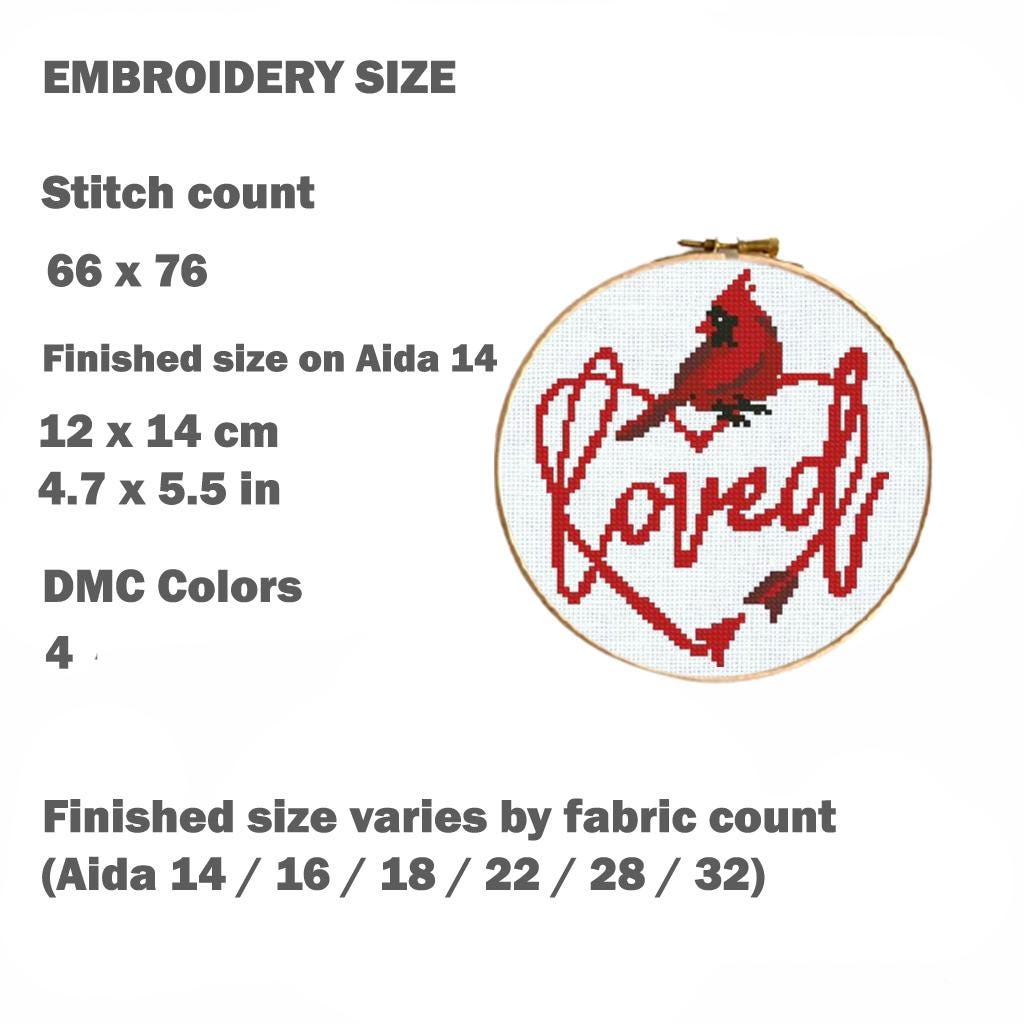 Cardinal Love Cross Stitch Pattern PDF, Red Cardinal Heart Embroidery Design, Romantic Bird Needlepoint Chart, Valentine Gift, Love Birds - NuttyHappyHobby
