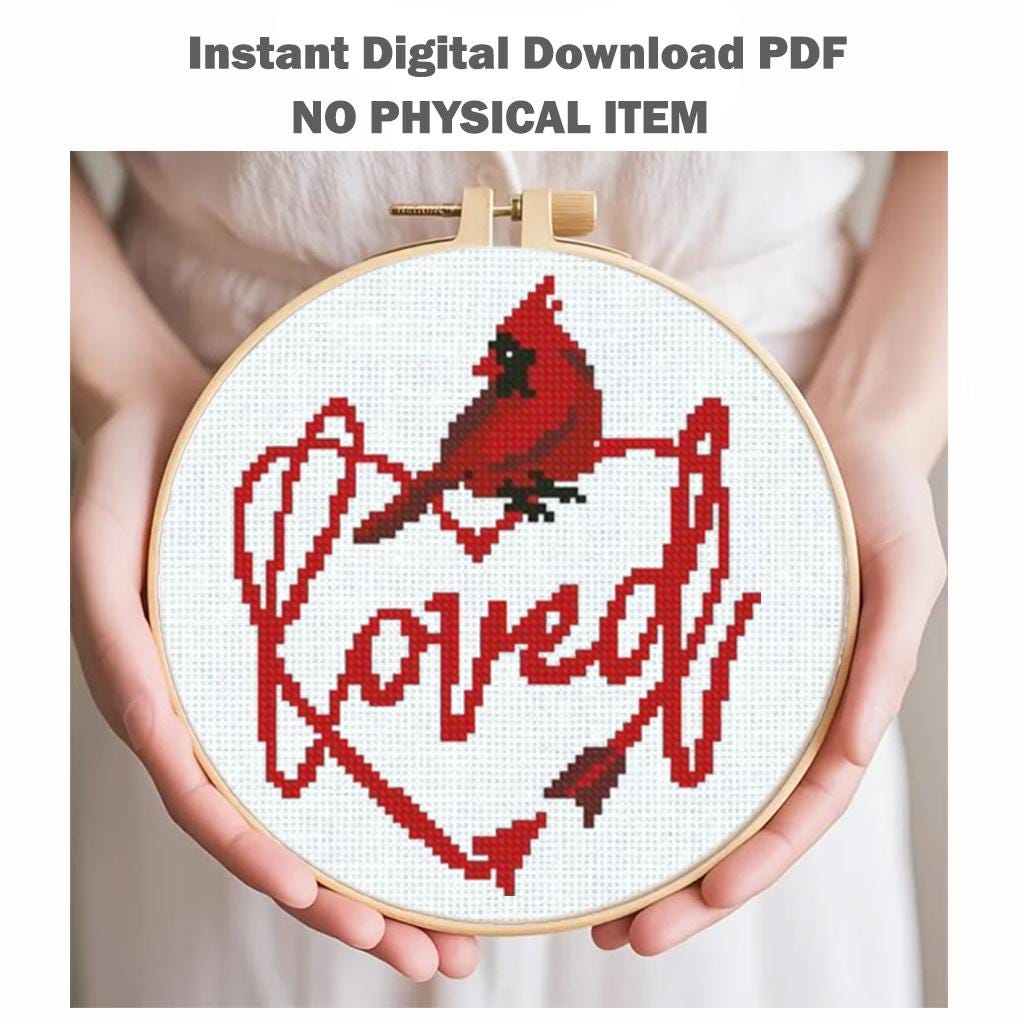 Cardinal Love Cross Stitch Pattern PDF, Red Cardinal Heart Embroidery Design, Romantic Bird Needlepoint Chart, Valentine Gift, Love Birds - NuttyHappyHobby