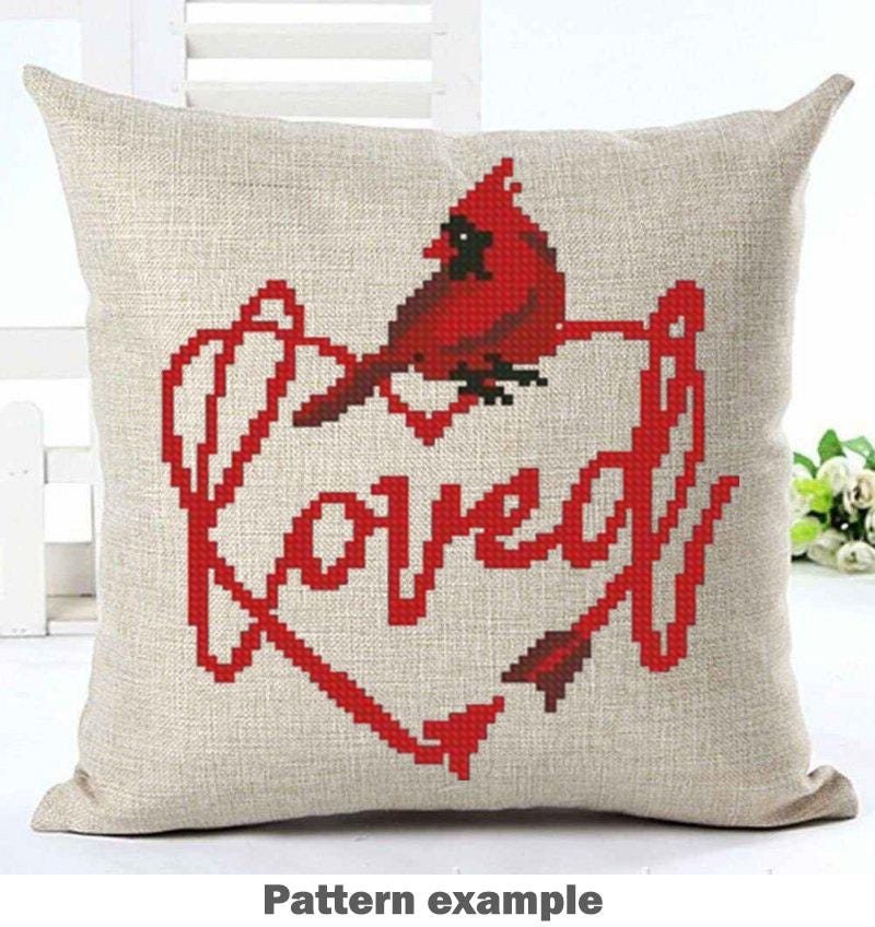 Cardinal Love Cross Stitch Pattern PDF, Red Cardinal Heart Embroidery Design, Romantic Bird Needlepoint Chart, Valentine Gift, Love Birds - NuttyHappyHobby