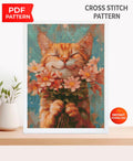 Cat Cross Stitch Pattern PDF, Cute Cat with Flowers Embroidery Design, Floral Cat Cross Stitch Chart, Animal Embroidery Pattern, Pet Stitch - NuttyHappyHobby