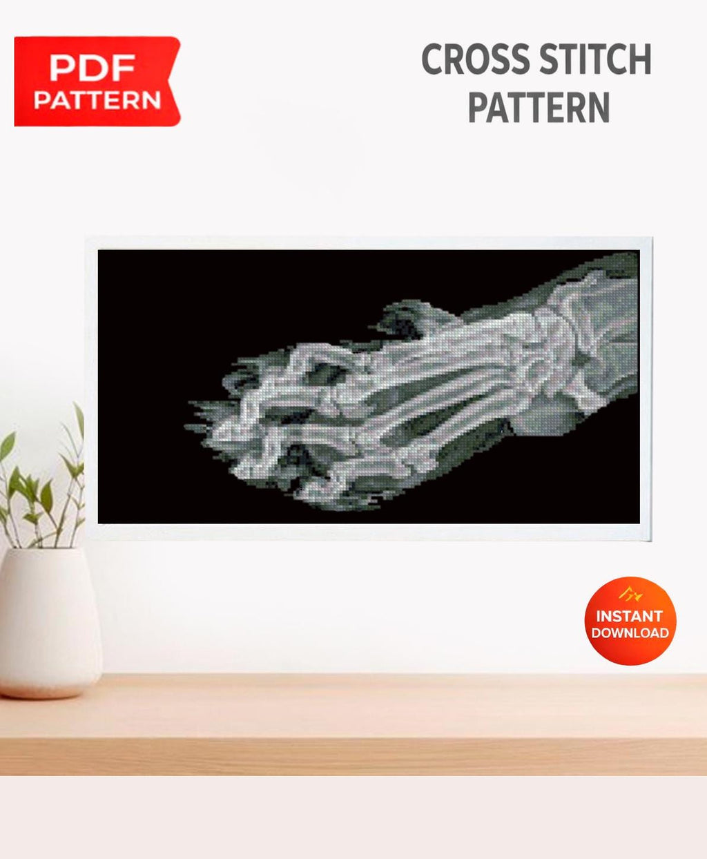 Cat Paw X - Ray Cross Stitch Pattern PDF, Anatomical Feline Skeleton Embroidery Chart, Radiology Style Pet Anatomy Art, Veterinary Gift - NuttyHappyHobby