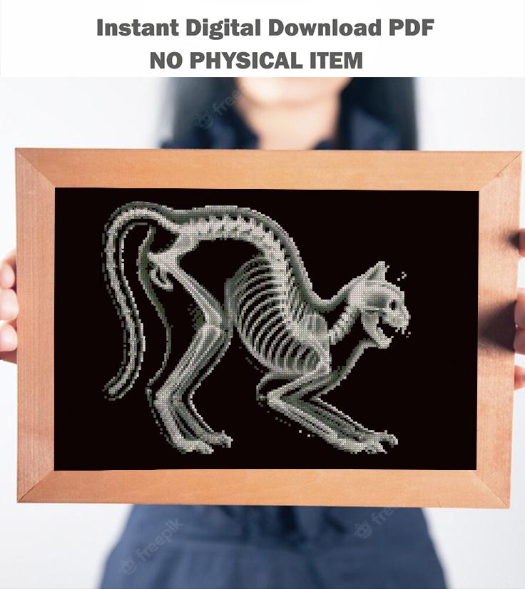 Cat Skeleton Cross Stitch Pattern PDF, X Ray Anatomy Embroidery Design, Gothic Veterinary Art, Halloween Wall Decor Download - NuttyHappyHobby