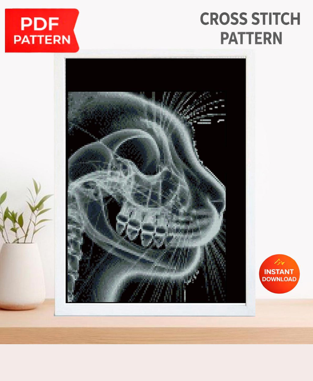 Cat X - Ray Cross Stitch Pattern PDF, Anatomical Cat Skull Embroidery Chart, Radiology Style Pet Anatomy Art, Veterinary Gift,Instant Download - NuttyHappyHobby