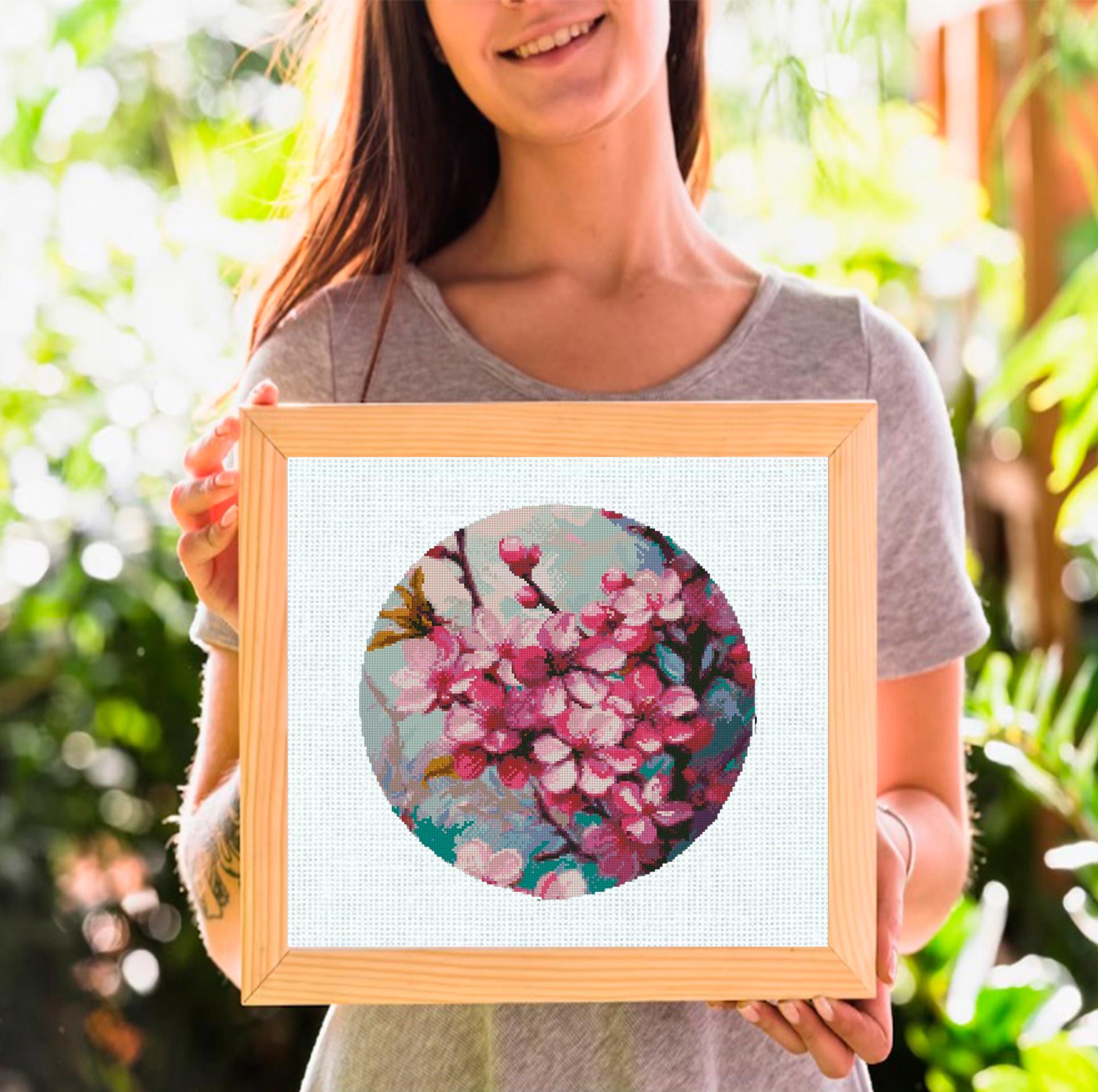 Cherry Blossom Cross Stitch Pattern PDF, Sakura Flowers Hoop Design, Floral Embroidery Chart, Spring Botanical Wall Art, Instant Download - NuttyHappyHobby