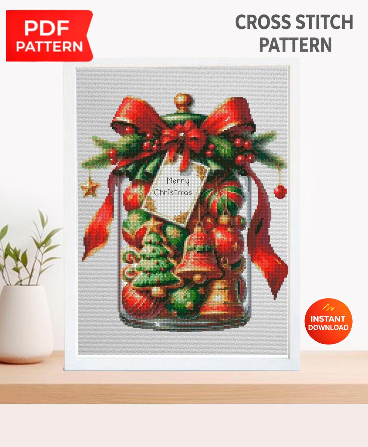 Christmas Bells Cross Stitch Pattern PDF, Holiday Ornament Embroidery Chart, Festive Christmas Decor Needlework, Winter Cross Stitch Design - NuttyHappyHobby