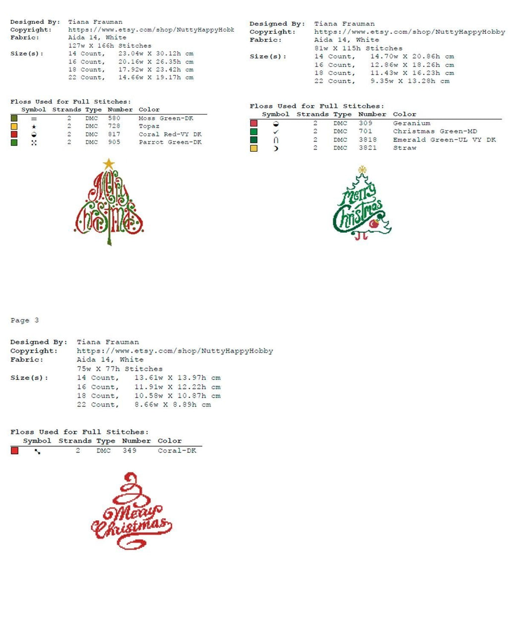 Christmas Cross Stitch Pattern Set PDF, Holiday Mini Cross Stitch Designs Bundle, Santa Tree Gnome Snowman Ornament Needlework Chart - NuttyHappyHobby