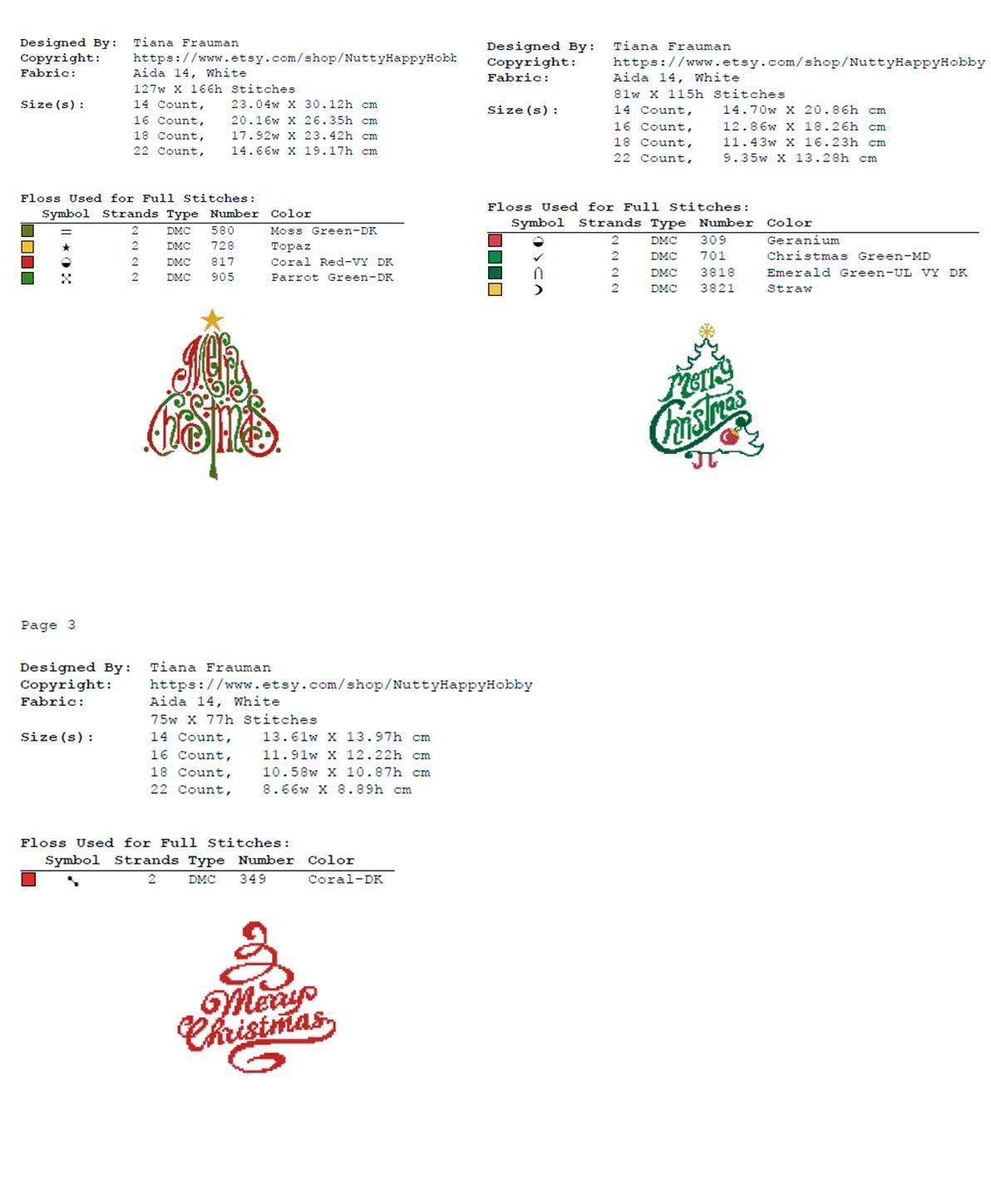 Christmas Cross Stitch Pattern Set PDF, Holiday Mini Cross Stitch Designs Bundle, Santa Tree Gnome Snowman Ornament Needlework Chart - NuttyHappyHobby