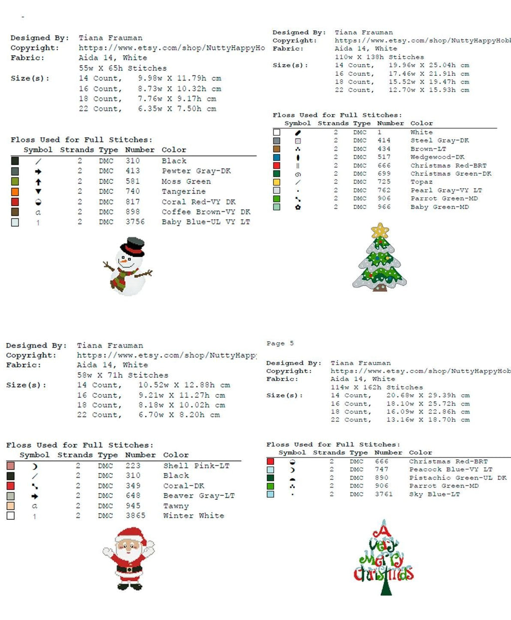 Christmas Cross Stitch Pattern Set PDF, Holiday Mini Cross Stitch Designs Bundle, Santa Tree Gnome Snowman Ornament Needlework Chart - NuttyHappyHobby
