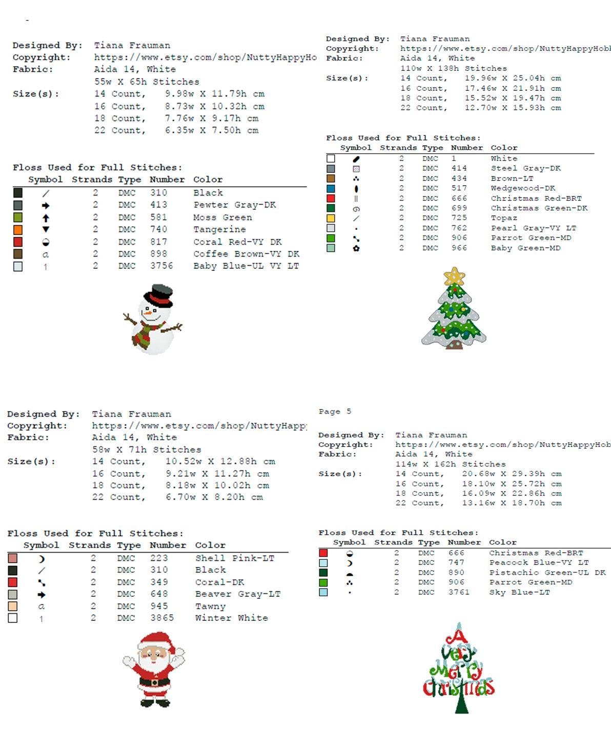 Christmas Cross Stitch Pattern Set PDF, Holiday Mini Cross Stitch Designs Bundle, Santa Tree Gnome Snowman Ornament Needlework Chart - NuttyHappyHobby
