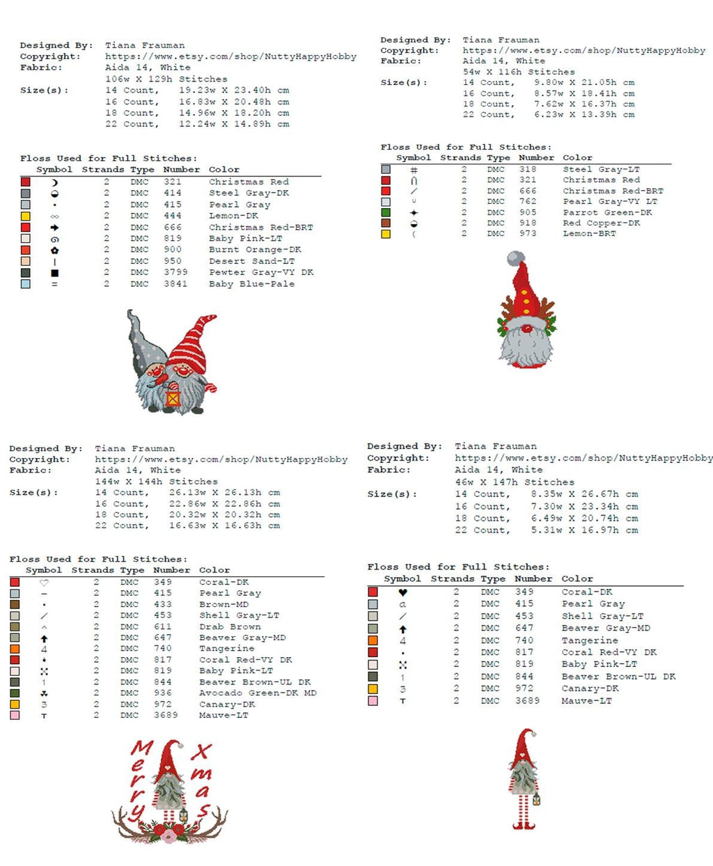 Christmas Cross Stitch Pattern Set PDF, Holiday Mini Cross Stitch Designs Bundle, Santa Tree Gnome Snowman Ornament Needlework Chart - NuttyHappyHobby