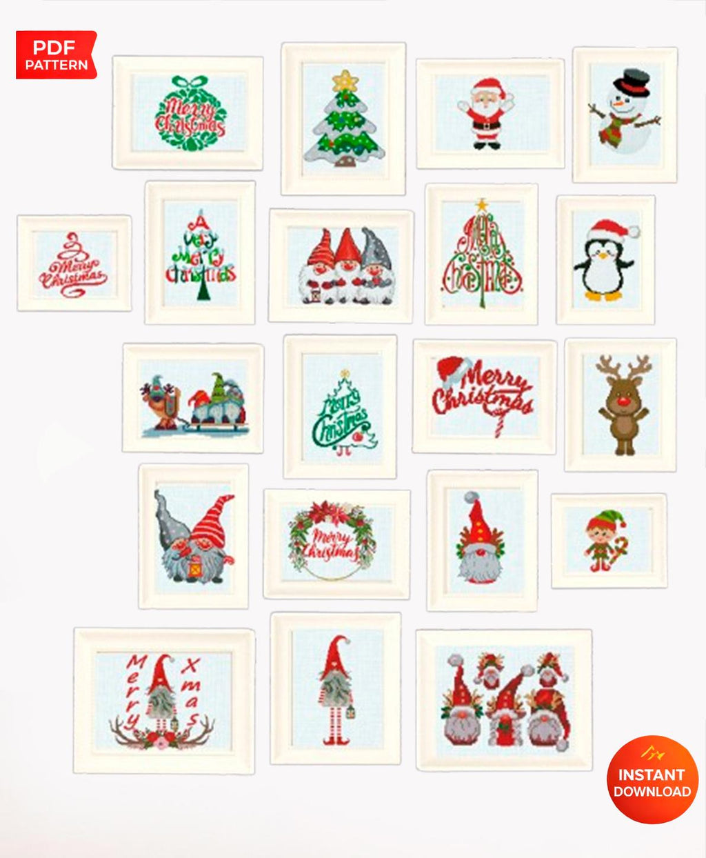 Christmas Cross Stitch Pattern Set PDF, Holiday Mini Cross Stitch Designs Bundle, Santa Tree Gnome Snowman Ornament Needlework Chart - NuttyHappyHobby