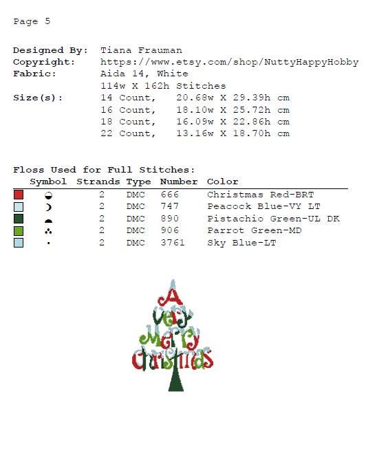 Christmas Cross Stitch Pattern Set PDF, Merry Christmas Ornament Bundle, Holiday Typography Embroidery Designs, Christmas Tree Charts - NuttyHappyHobby