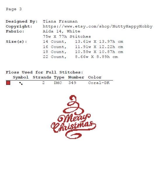 Christmas Cross Stitch Pattern Set PDF, Merry Christmas Ornament Bundle, Holiday Typography Embroidery Designs, Christmas Tree Charts - NuttyHappyHobby