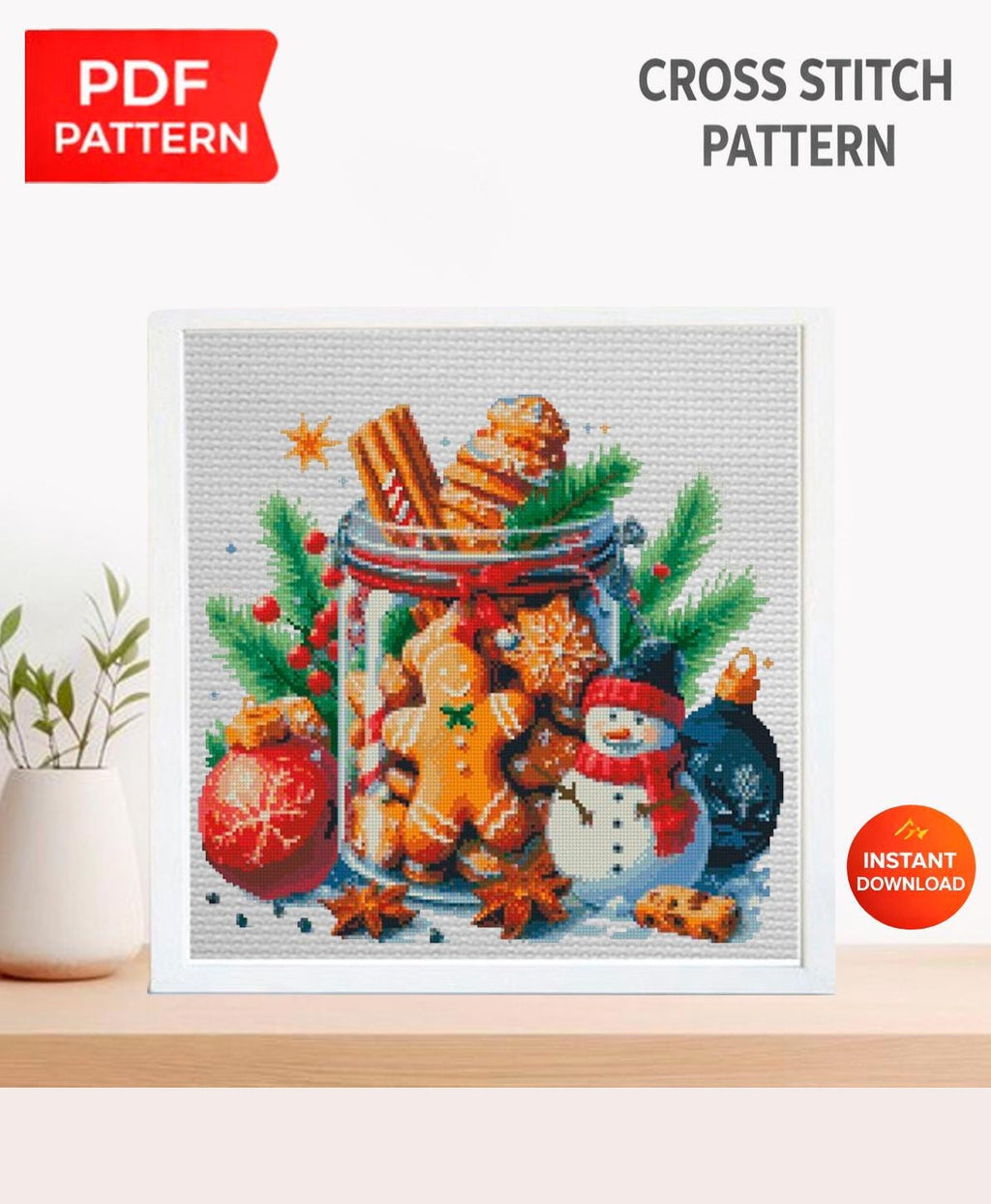 Christmas cross stitch pattern Snowman cross stitch Snow Globe cross stitch Christmas tree ornament Holiday decor Advent calendar embroidery - NuttyHappyHobby