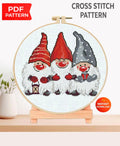 Christmas Gnome Cross Stitch Pattern PDF, Scandinavian Tomte Embroidery Design, Cute Holiday Gnomes Needlework Chart,Festive Christmas Decor - NuttyHappyHobby