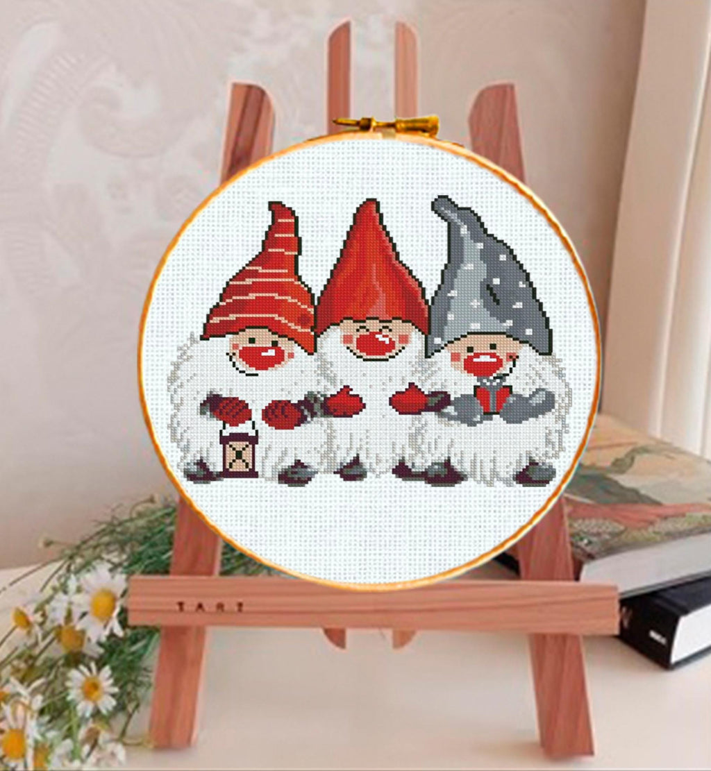 Christmas Gnome Cross Stitch Pattern PDF, Scandinavian Tomte Embroidery Design, Cute Holiday Gnomes Needlework Chart,Festive Christmas Decor - NuttyHappyHobby