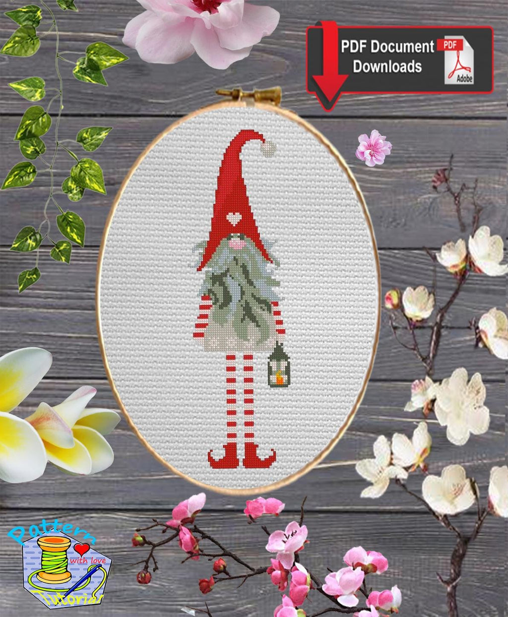 Christmas Gnome Cross Stitch Pattern PDF, Scandinavian Tomte Embroidery Design, Nordic Holiday Gnome Needlework Chart, Festive Christmas - NuttyHappyHobby
