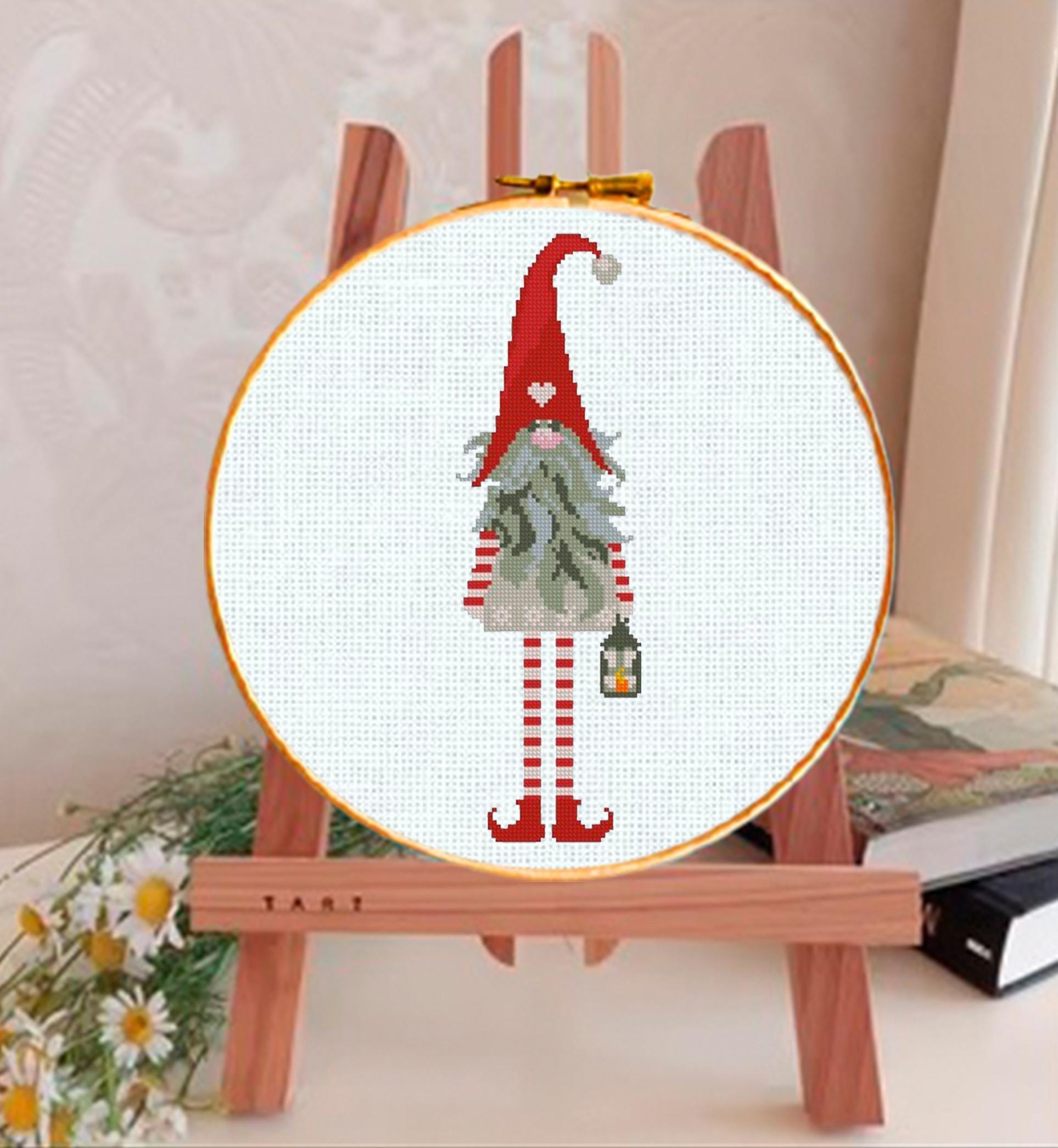 Christmas Gnome Cross Stitch Pattern PDF, Scandinavian Tomte Embroidery Design, Nordic Holiday Gnome Needlework Chart, Festive Christmas - NuttyHappyHobby