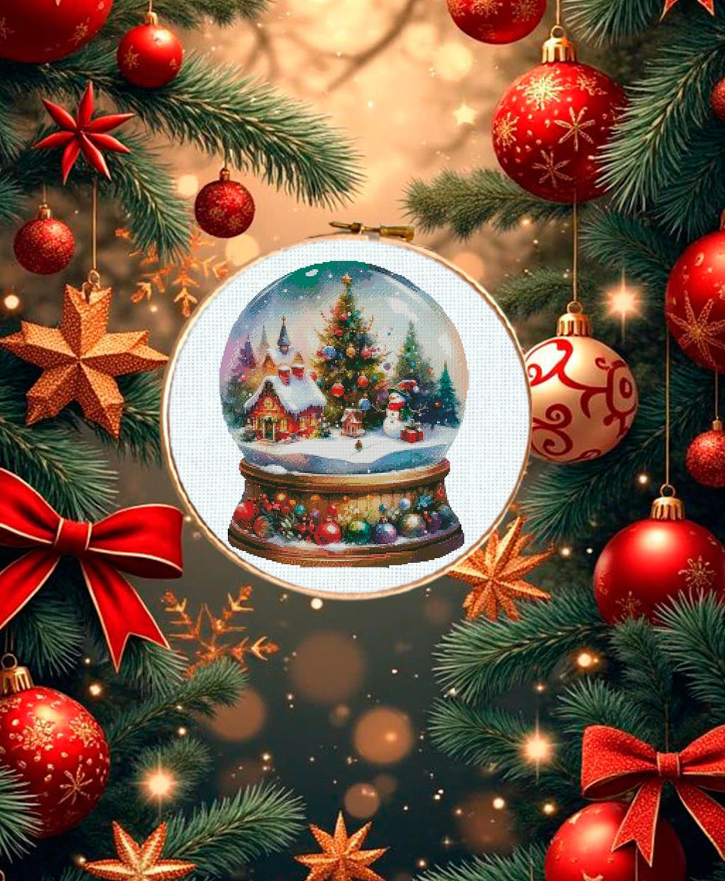 Christmas Snow Globe Cross Stitch Pattern PDF, Winter Village Embroidery Design, Holiday Snow Globe Needlework Chart,Festive Christmas Decor - NuttyHappyHobby