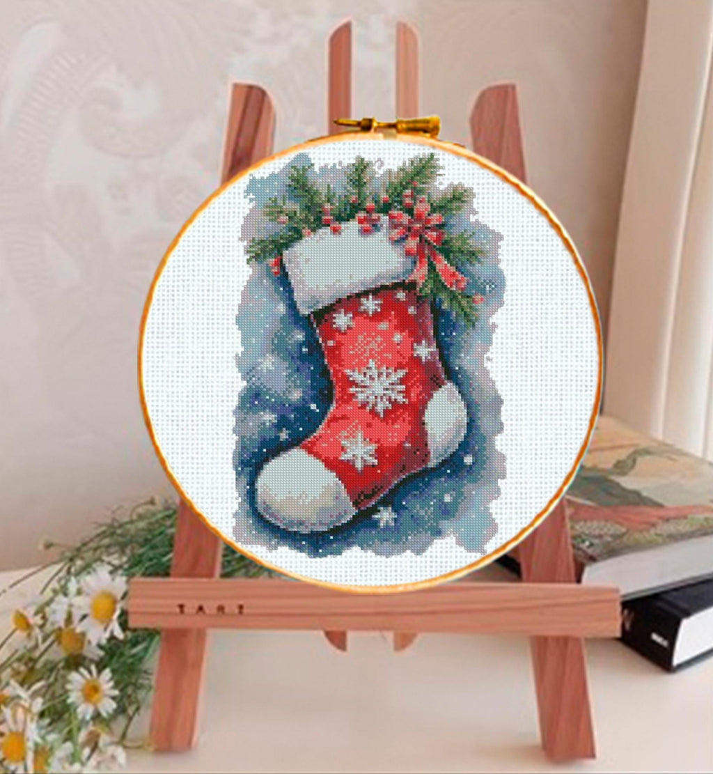 Christmas Stocking Cross Stitch Pattern PDF, Holiday Stocking Embroidery Design, Festive Needlework Chart, Christmas Decor Cross Stitch - NuttyHappyHobby