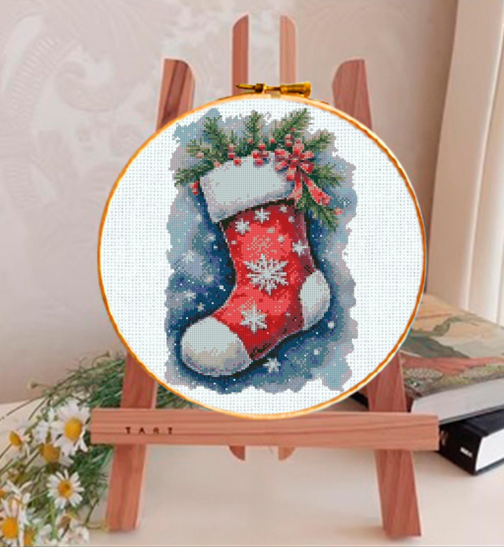 Christmas Stocking Cross Stitch Pattern PDF, Holiday Stocking Embroidery Design, Festive Needlework Chart, Christmas Decor Cross Stitch - NuttyHappyHobby