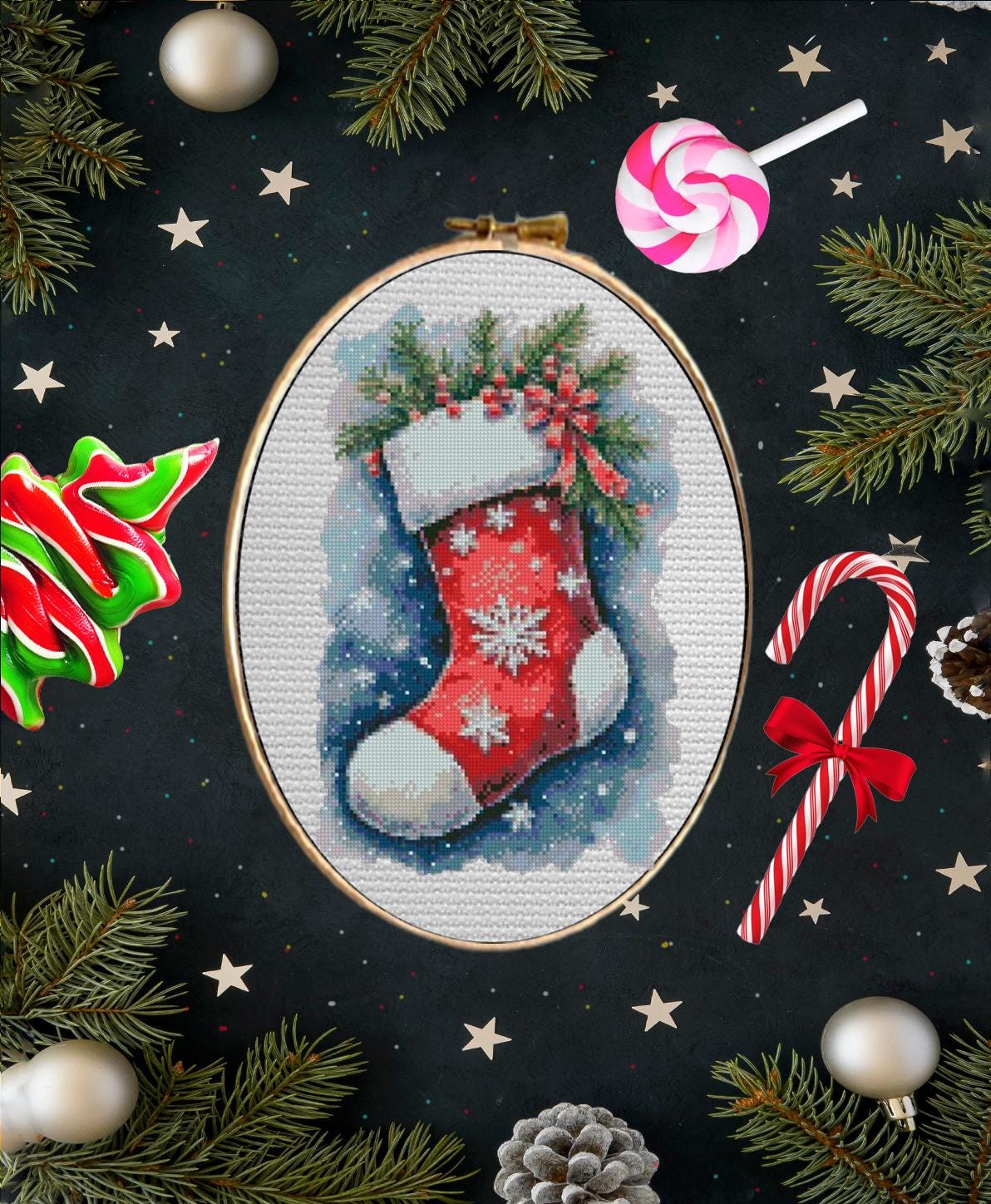 Christmas Stocking Cross Stitch Pattern PDF, Holiday Stocking Embroidery Design, Festive Needlework Chart, Christmas Decor Cross Stitch - NuttyHappyHobby