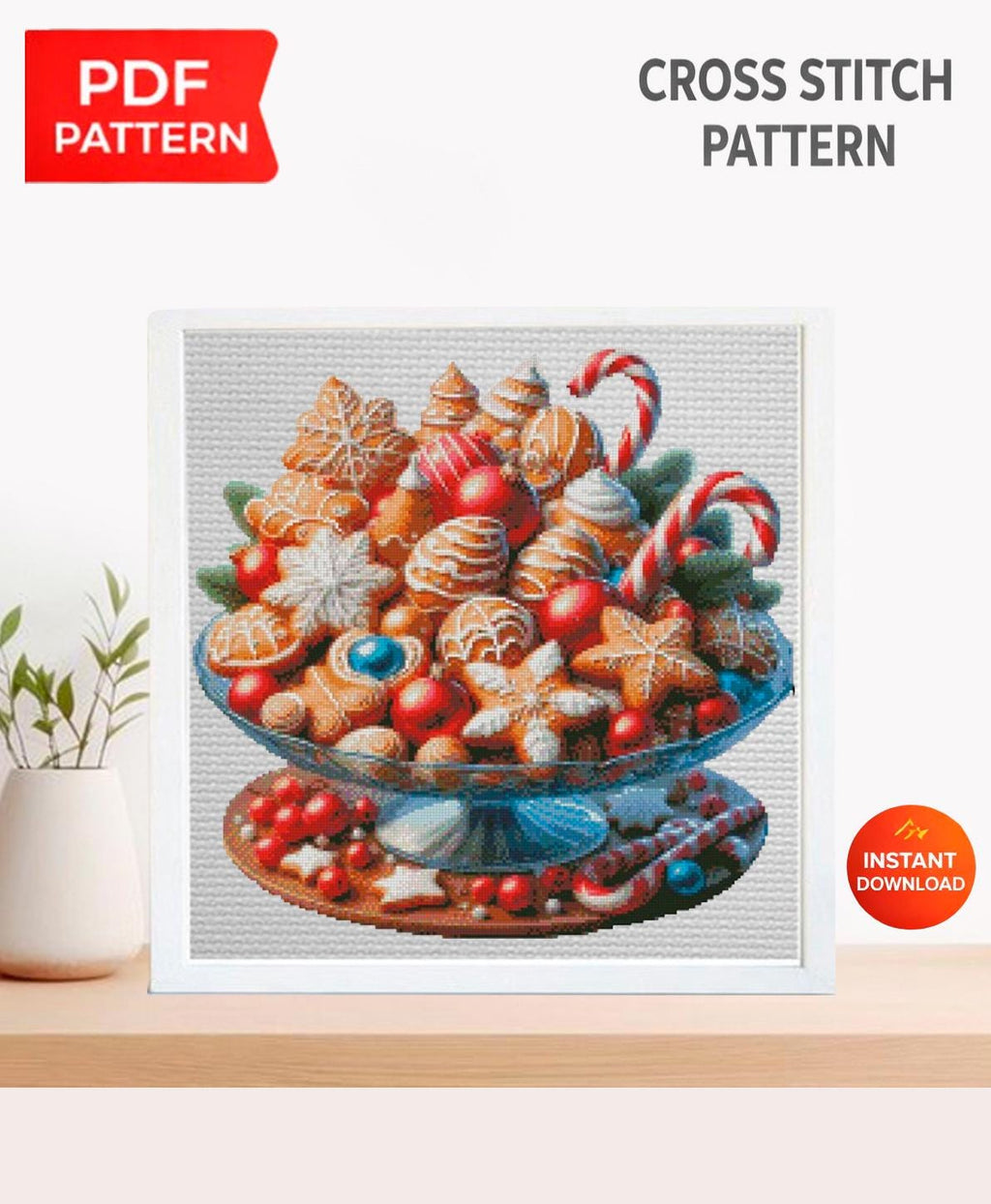Christmas Sweets Cross Stitch Pattern PDF, Holiday Candy Embroidery Design, Festive Dessert Needlework Chart, Christmas Treats Cross Stitch - NuttyHappyHobby