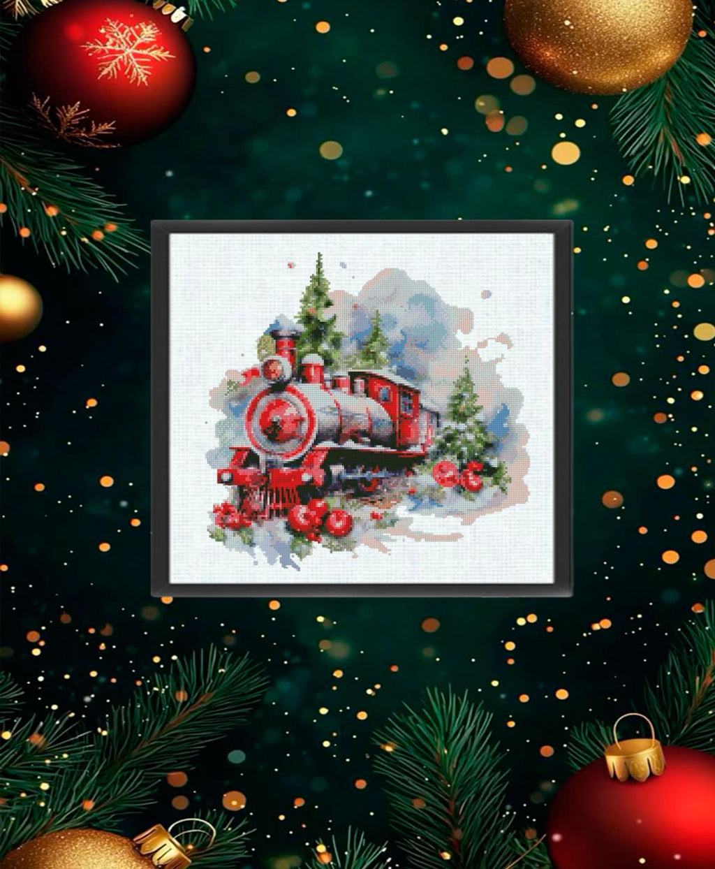 Christmas Train Cross Stitch Pattern PDF, Holiday Locomotive Embroidery Design, Festive Winter Train Needlework Chart, Christmas Decor - NuttyHappyHobby