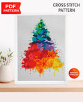 Christmas Tree Cross Stitch Pattern PDF, Colorful Modern Xmas Embroidery Design, Watercolor Christmas Tree Chart, Holiday Needlework pattern - NuttyHappyHobby