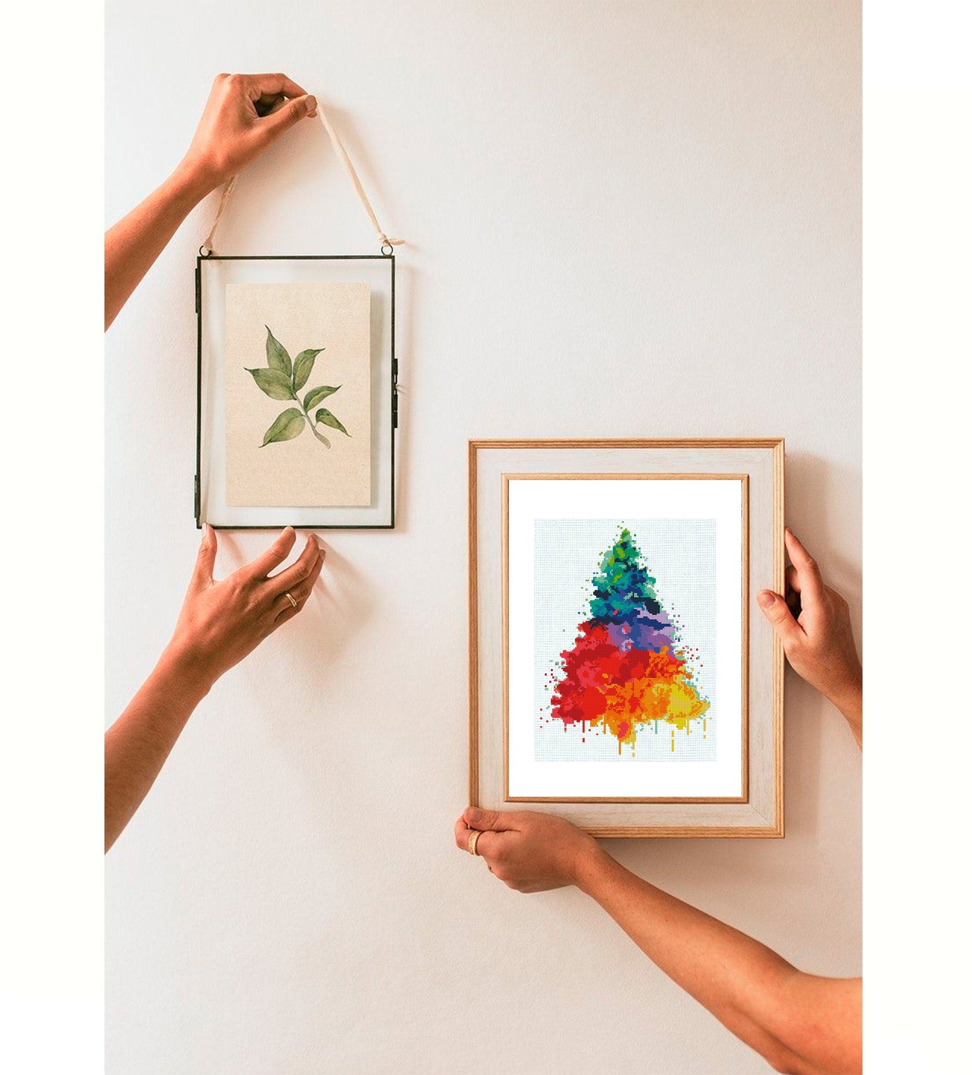 Christmas Tree Cross Stitch Pattern PDF, Colorful Modern Xmas Embroidery Design, Watercolor Christmas Tree Chart, Holiday Needlework pattern - NuttyHappyHobby
