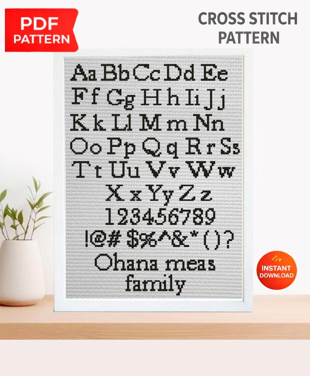 Classic Serif ABC Alphabet Cross Stitch Pattern PDF, Uppercase and Lowercase Font with Numbers and Symbols, Custom Name Embroidery Chart - NuttyHappyHobby