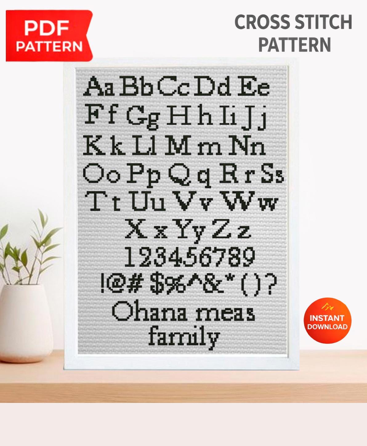 Classic Serif ABC Alphabet Cross Stitch Pattern PDF, Uppercase and Lowercase Font with Numbers and Symbols, Custom Name Embroidery Chart - NuttyHappyHobby