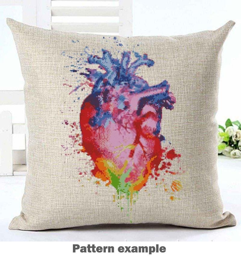 Colorful Anatomy Cross Stitch Pattern Bundle PDF, Skull Heart Brain Embroidery Charts, Rainbow Medical Art Set, Modern Anatomy Download - NuttyHappyHobby