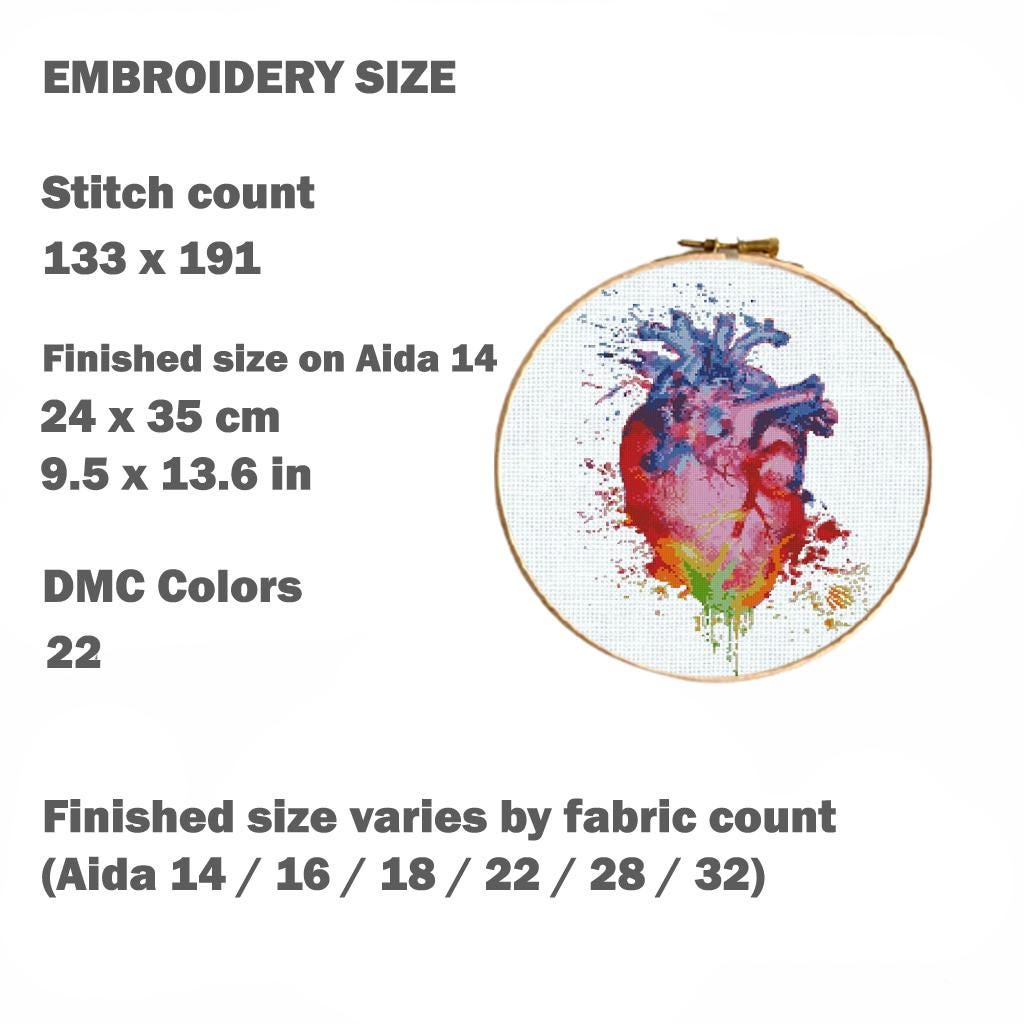 Colorful Anatomy Cross Stitch Pattern Bundle PDF, Skull Heart Brain Embroidery Charts, Rainbow Medical Art Set, Modern Anatomy Download - NuttyHappyHobby