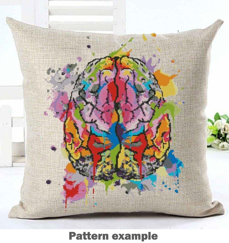 Colorful Brain Cross Stitch Pattern PDF, Human Anatomy Embroidery Design, Neuroscience Wall Art, Medical Decor Download, Pattern Keeper - NuttyHappyHobby