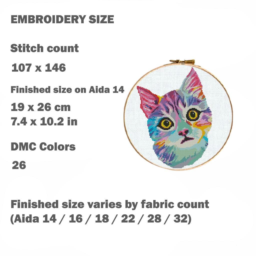 Colorful Cat Cross Stitch Pattern PDF Cute Kitten Embroidery Rainbow Animal Modern Wall Decor Home Decor Instant Download Gift Idea - NuttyHappyHobby