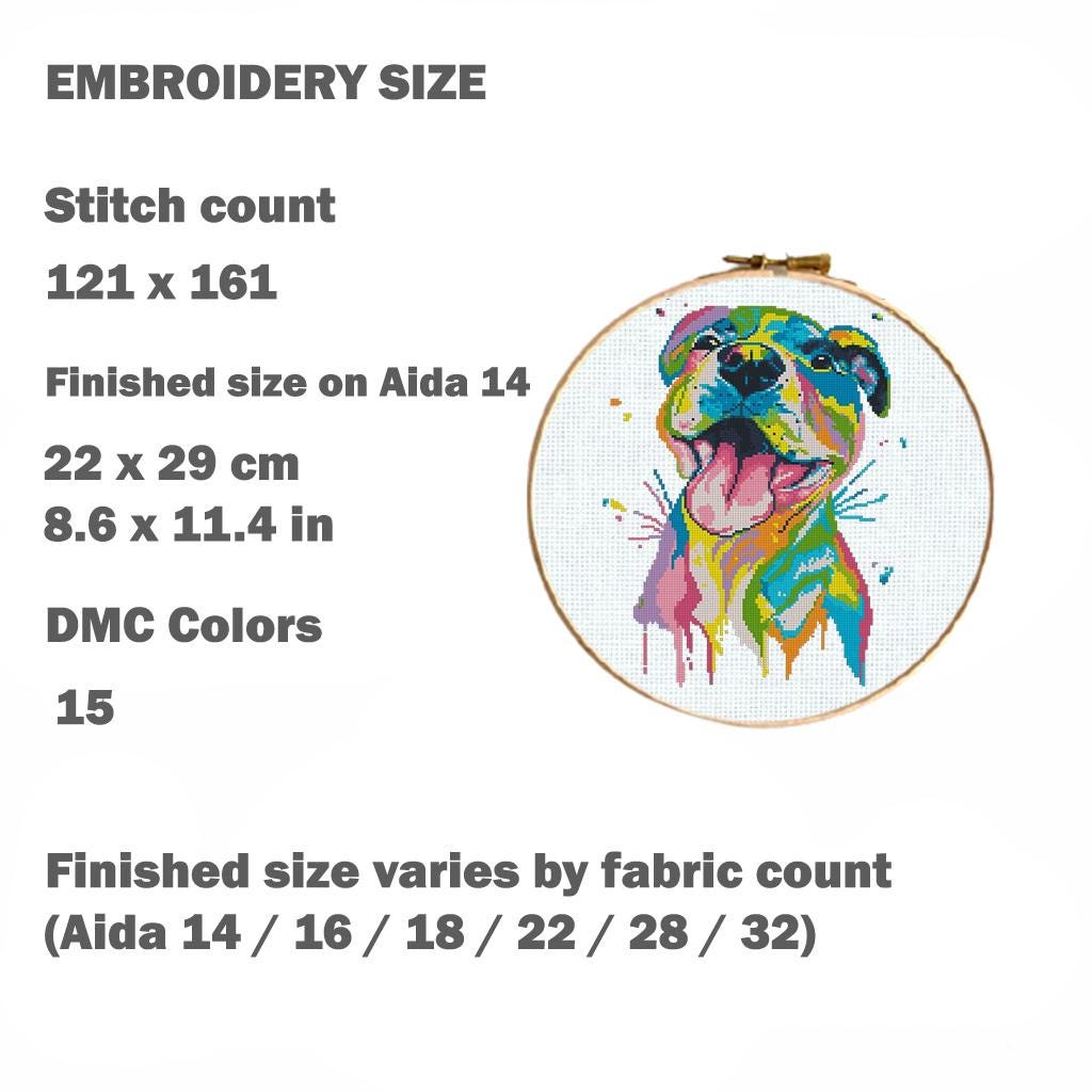 Colorful Dog Cross Stitch Patterns Set of 7, Modern Rainbow Dog Portrait PDF, Pitbull Boxer Basset Aussie Samoyed Greyhound Pattern Bundle - NuttyHappyHobby
