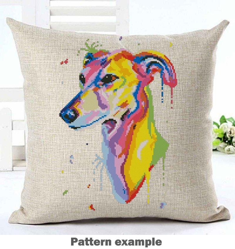 Colorful Dog Cross Stitch Patterns Set of 7, Modern Rainbow Dog Portrait PDF, Pitbull Boxer Basset Aussie Samoyed Greyhound Pattern Bundle - NuttyHappyHobby