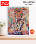 Colorful Elephant Cross Stitch Pattern PDF, Artistic Boho Animal Embroidery Design, Mandala Style Wildlife Wall Art, Instant Download Chart - NuttyHappyHobby