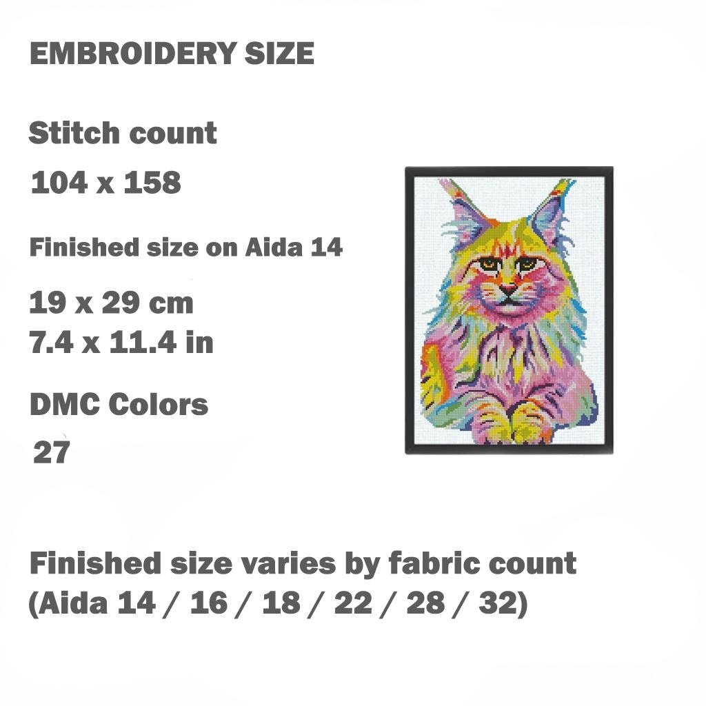 Colorful Maine Coon Cross Stitch Pattern PDF, Rainbow Cat Embroidery, Modern Animal Wall Decor Instant Download Gift, Cute Pet Needlepoint - NuttyHappyHobby