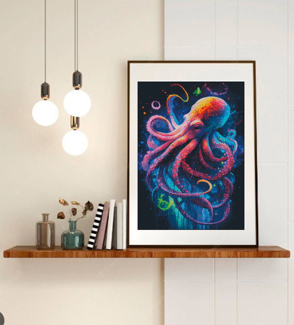 Colorful Octopus Cross Stitch Pattern PDF, Neon Ocean Embroidery, Marine Life Cross Stitch, Sea Creature Art, Modern Nautical Decor patterns - NuttyHappyHobby