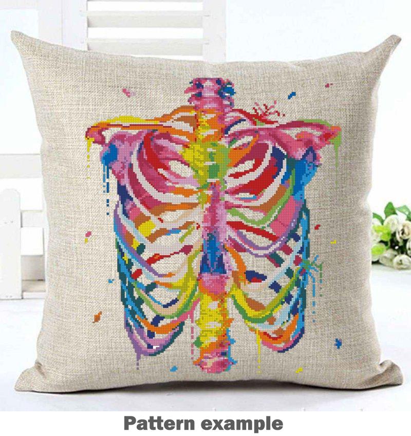 Colorful Rib Cage X Ray Cross Stitch Pattern PDF, Rainbow Skeleton Anatomy Embroidery Design, Gothic Medical Wall Art Download, Keeper - NuttyHappyHobby
