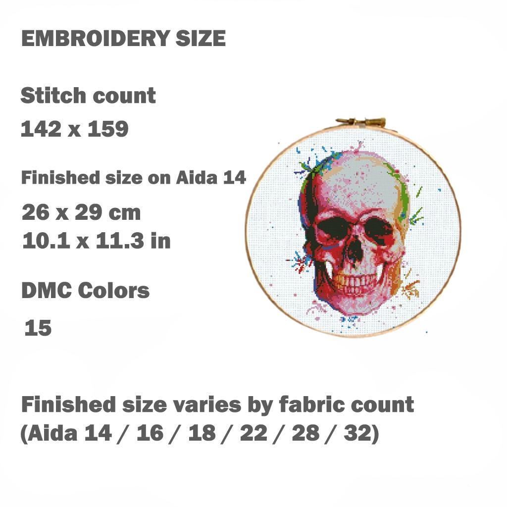 Colorful Skull Cross Stitch Pattern PDF, Rainbow Skeleton Embroidery Chart, Modern Gothic Anatomy Art, Instant Download - NuttyHappyHobby