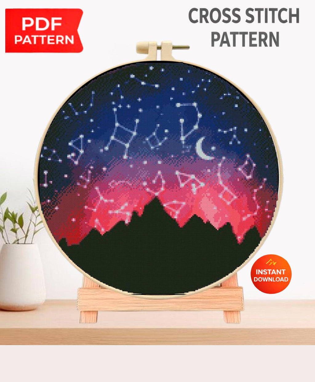 Constellation Cross Stitch Pattern PDF, Zodiac Night Sky Embroidery Design, Star Map Cross Stitch Chart, Astrology Needlework, download pdf - NuttyHappyHobby