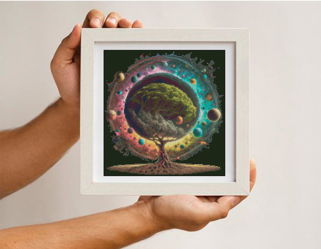 Cosmic Tree of Life Cross Stitch Pattern PDF, Galaxy Tree Fantasy Embroidery Design, Magical Universe Cross Stitch Digital Download pdf - NuttyHappyHobby