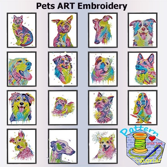 Custom Dog Cross Stitch Pattern From Photo, Pet Portrait Without Background, Personalized Dog Embroidery Pattern PDF, Cat Portrait Pattern - NuttyHappyHobby